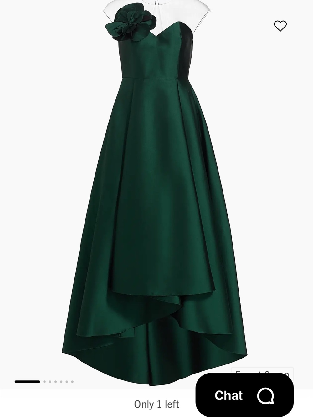 Sachin + Babi Emerald Green High-Low Strapless Gown with Floral Accent